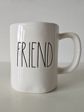 Rae Dunn FRIEND Coffee Tea Mug White 4.75" x 3.75" Artisan Collection
